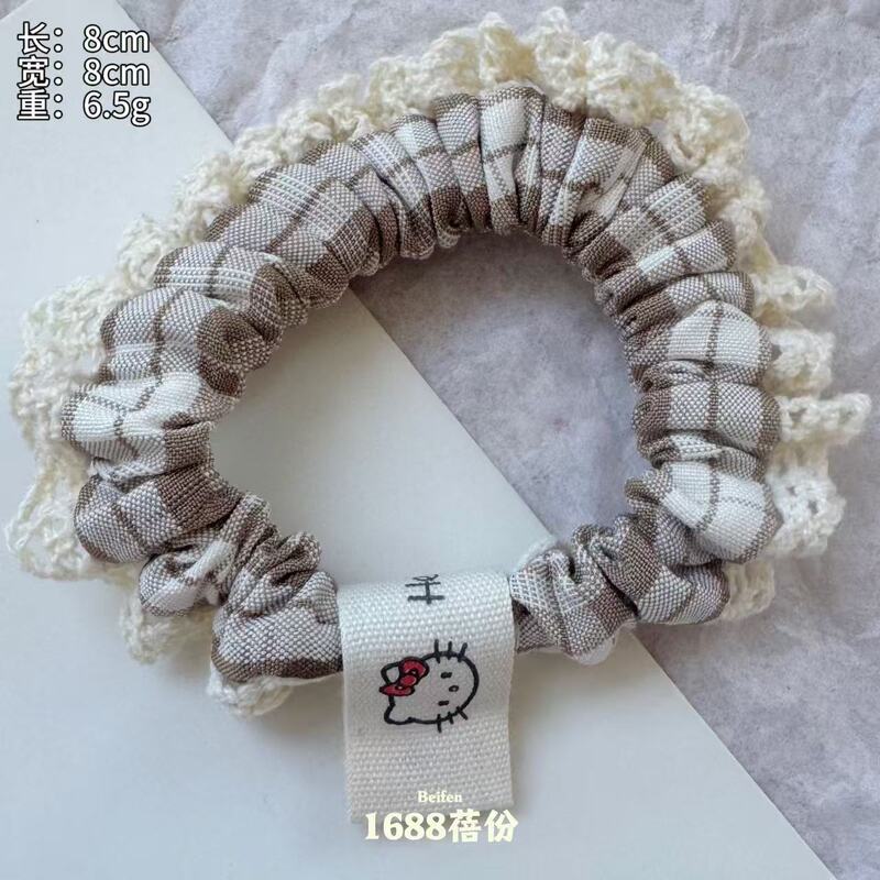 韩版百搭布标猫咪蕾丝边小肠发圈甜美少女扎发皮筋高弹力发绳儿童|undefined