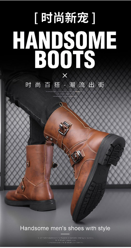 Bốt Martin nam cổ cao da bò hai lớp, mũi tròn, đế cao su chống trượt, gót thấp 1–3 cm — Màu nâu lót bông, Màu nâu lót da, Màu đen lót bông, Màu đen lót da chi tiết 6