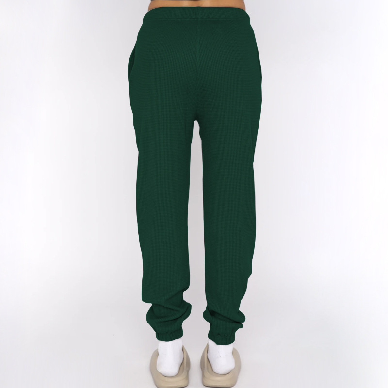 Spring Summer Solid Color Waffle round Neck Short Sleeve Women Clothing Casual Trousers Sets 60 Spring Summer Solid Color Waffle round Neck Short Sleeve Women Clothing Casual Trousers Sets