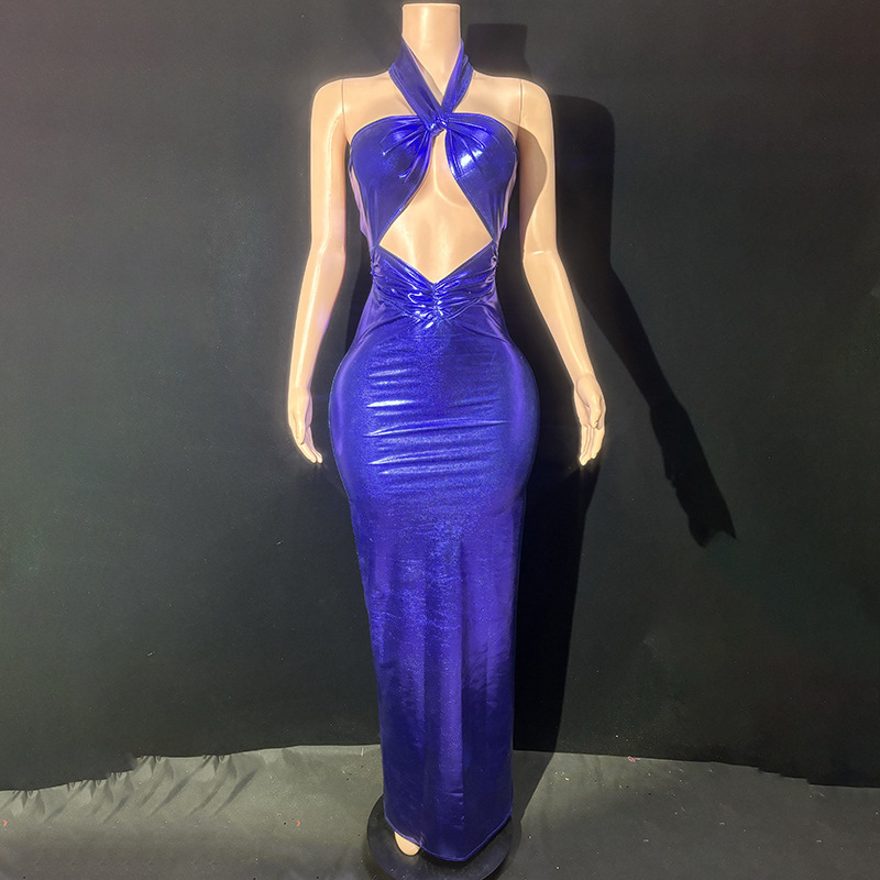 Purple Halter Slim Elegant Seaside Vacation Backless Dress Star Red Carpet Catwalk Singer Music Festival Dress