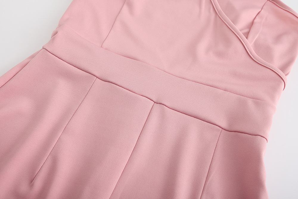 Women Clothing Spring Sexy One Shoulder Double Sleeve Solid Color Romper