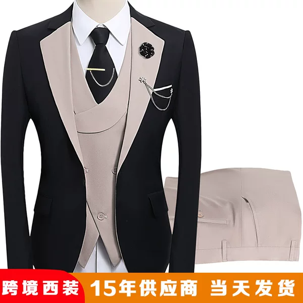 Amazon Men's Suit Sets Large Size 3Xl-6Xl in Stock Men's Three-Piece Suit Set Source Factory