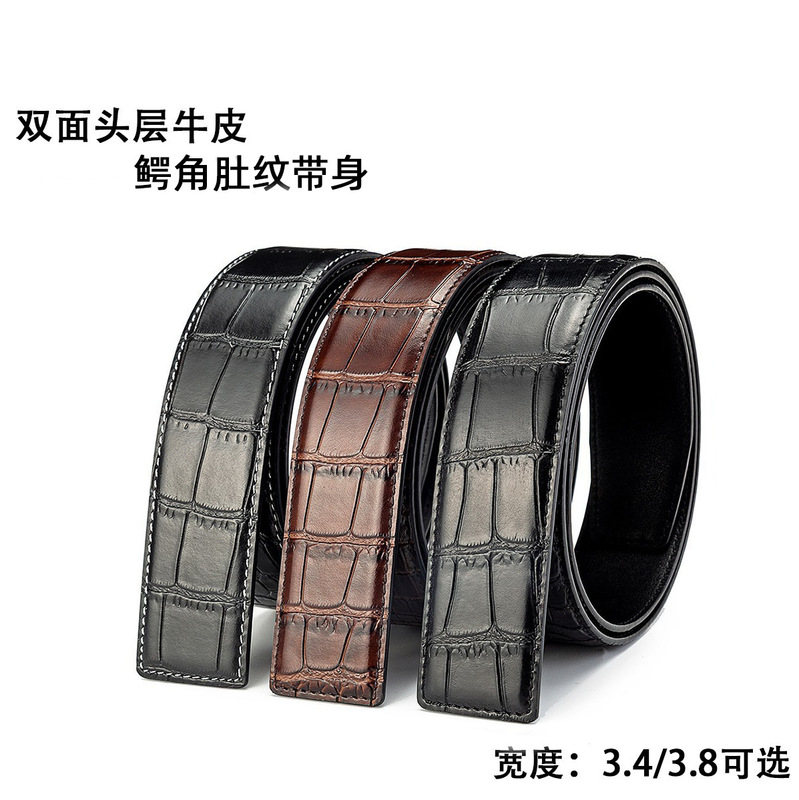 3.4/3.8 Double-Sided Top Layer Cowhide Crocodile Belly Pattern Buckle-Free Men's Belt Strap Compatible with Plate Buckle and Pin Buckle, Direct from the Source Factory 3.4/3.8 Double-Sided Top Layer Cowhide Crocodile Belly Pattern Buckle-Free Men's Belt Strap Compatible with Plate Buckle and Pin Buckle, Direct from the Source Factory