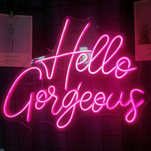 亚马逊Hello Gorgeous霓虹灯  装饰灯卧室内氛围灯酒吧字母造型灯