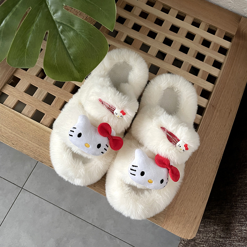 Pequeño libro rojo empuje caliente ~ todo partido de dibujos animados lindo gato de suela gruesa zapatillas peludas de las mujeres de otoño e invierno cómodas zapatillas de algodón al aire libre