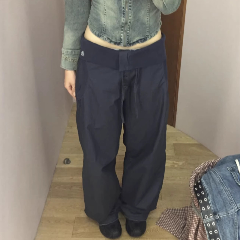 Korean-Style Ribbed Patchwork Waistband Drawstring Straight Loose Casual Pants Korean-Style Ribbed Patchwork Waistband Drawstring Straight Loose Casual Pants