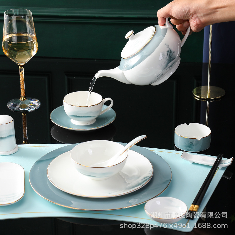 新中国式骨磁器セット食器ホテル陶磁会ホテルプレゼントセット雪山凉亭|undefined