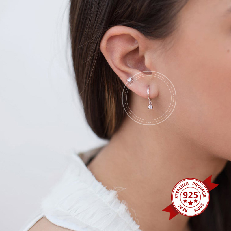 Fashion Single Diamond Geometric Minimalist Zircon S925 Silver Earrings display picture 6