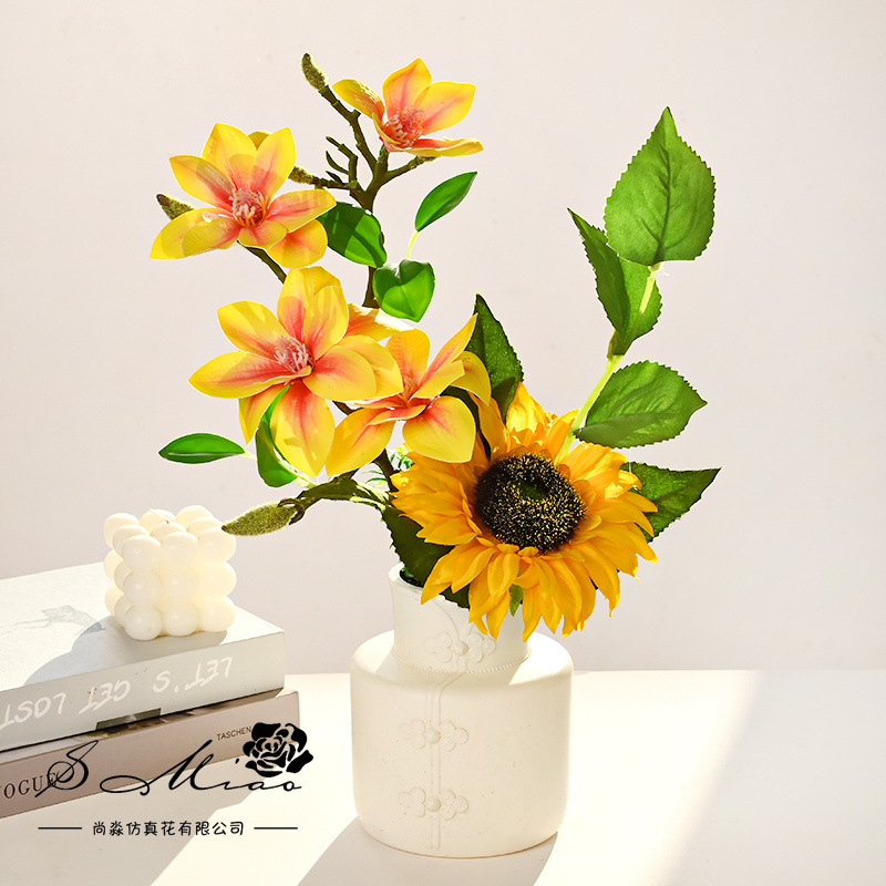 Simulación de flores magnolia flores de sol bonsai decoración creativa fábrica directa de plantas verdes artificiales flores falsas imitación de maceta image 3