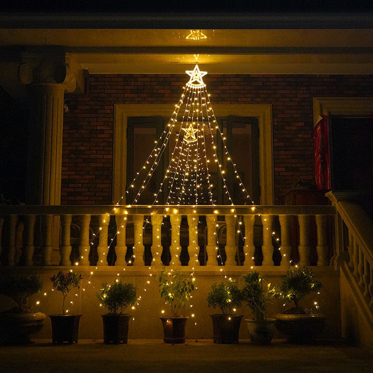 String LED estrella pentagonal cascada luz de agua decoración navideña luces de color jardín rural estrella a prueba de agua cola de agua