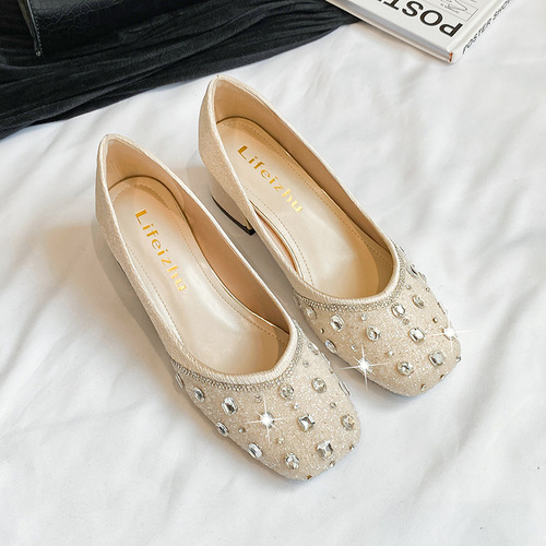 French evening shoes high heels with thick and medium soles women's 2024 new spring and autumn large size women's shoes 41-43