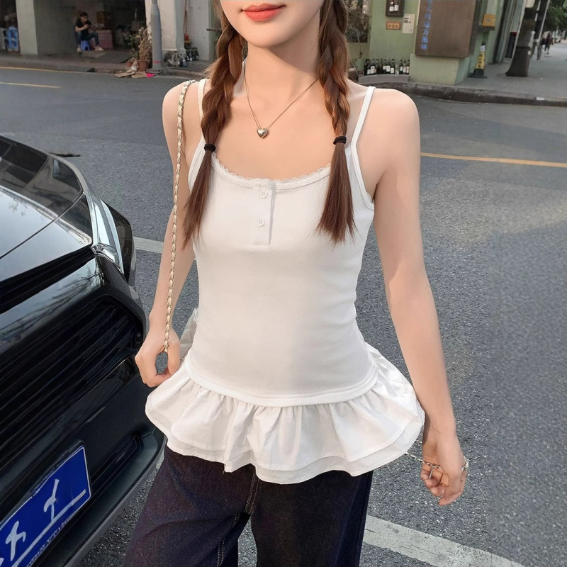 ホワイトレースの小さなキャミソール女性の 2025 夏の新しいアウターレイヤードデザインノースリーブトップトレンディ|undefined