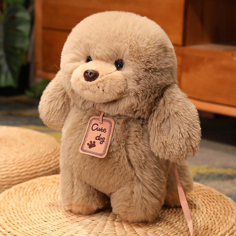 Muñeca de perro de pelo largo, muñeca de cachorro, muñeca de perro de peluche lindo, fregona, caniche, perro de cuerda creativo