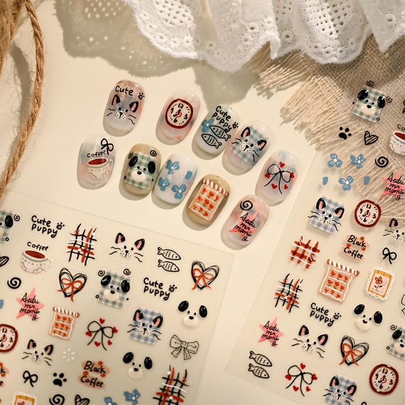Tensor Sweet and Cool Hand-Painted Cat Nail Stickers M1255 Cute Style Bow Heart Plaid Nail Stickers Tensor Sweet and Cool Hand-Painted Cat Nail Stickers M1255 Cute Style Bow Heart Plaid Nail Stickers