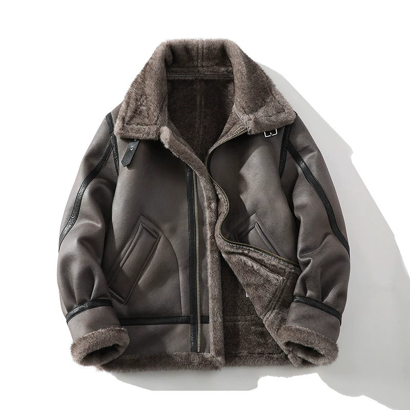 Men's demi-season short warm jacket, brown-gray, sizes M–5XL