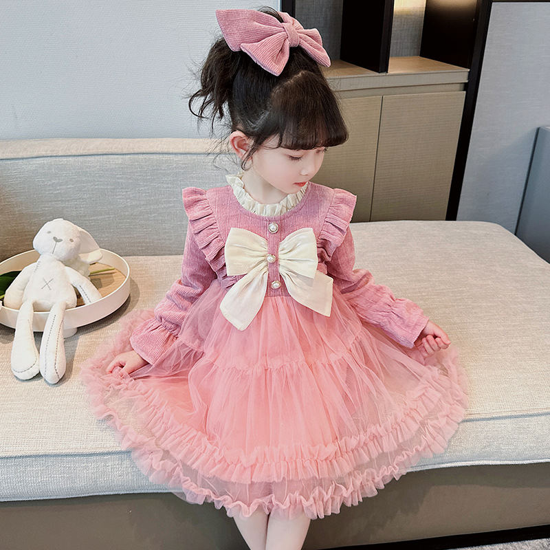 A new 2024 spring girl's butterfly knot net dress, dropshipping on Amazon, stylish princess children's clothing.