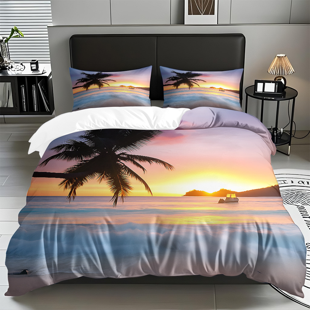 TEMU / JIT transfronterizo textil doméstico mar hermoso paisaje impresión colcha colcha de almohada fuente fábrica para la imagen se puede fijar