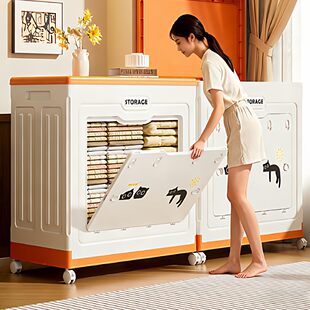 Capacious big storage box for home use, foldable duvet, storage system