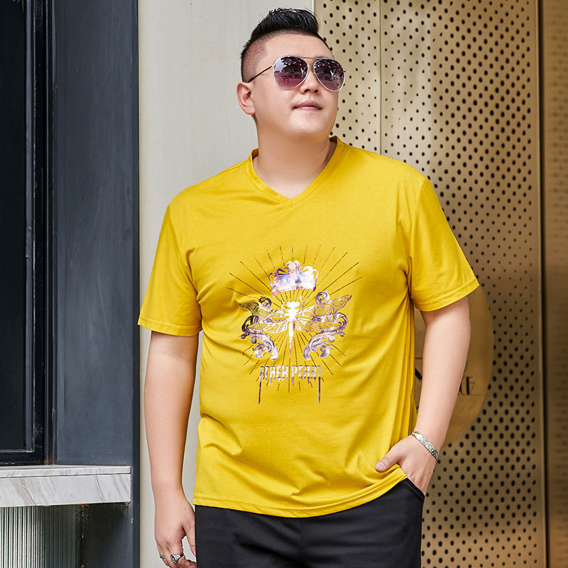Super Fat Oversized Men's Short-sleeved V-neck T-shirt Extra Large Size Fat Man T-shirt European Station Trendy Base Shirt Super Fat Oversized Men's Short-sleeved V-neck T-shirt Extra Large Size Fat Man T-shirt European Station Trendy Base Shirt