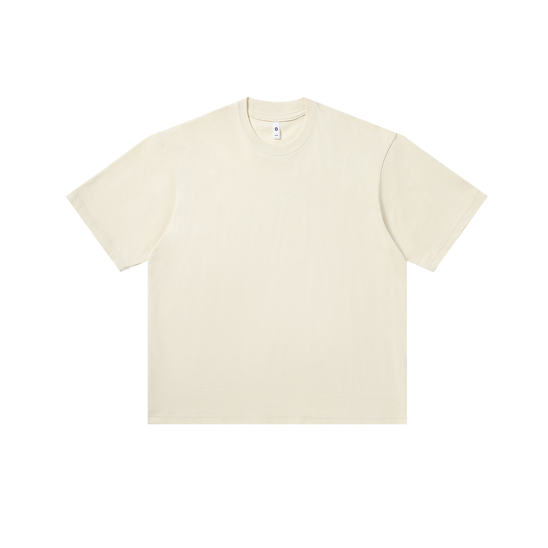 Camiseta básica de 250g para mujer, camiseta de manga corta de algodón puro con hombros caídos para hombre, estilo pareja de color sólido con cuello redondo, holgada e informal.