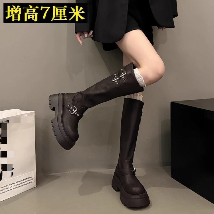 Sweet and Cool Hot Girl No More Than Knee Knight Boots for Women 2025 New British Style Fashionable Belt Buckle Fashion Boots Wholesale