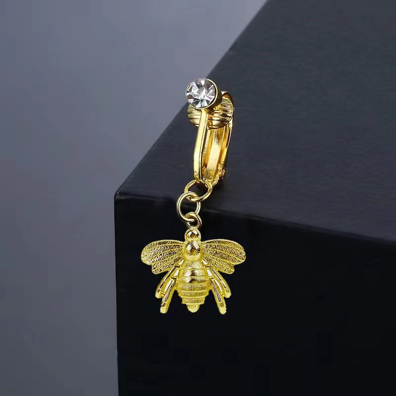 No-piercing Moon Flower And Bee Belly Button Clip With Crystals_voghion.com