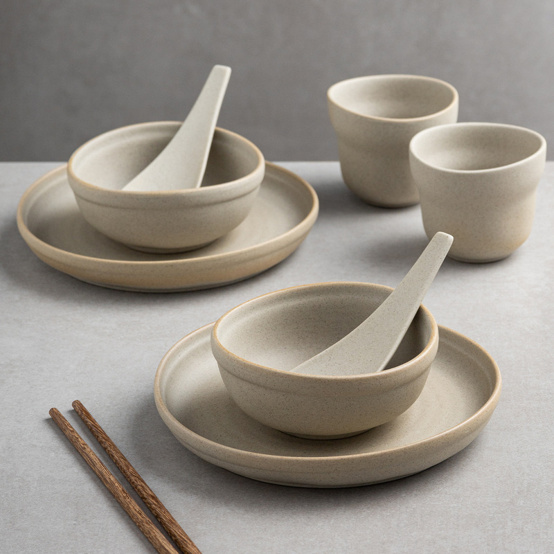 Retro Ceramic Tableware Set for One Person, Including Bowls, Plates, Spoons, Cups, and Saucers, Four-Piece Set for Restaurant, Commercial Use, and Hotels Retro Ceramic Tableware Set for One Person, Including Bowls, Plates, Spoons, Cups, and Saucers, Four-Piece Set for Restaurant, Commercial Use, and Hotels