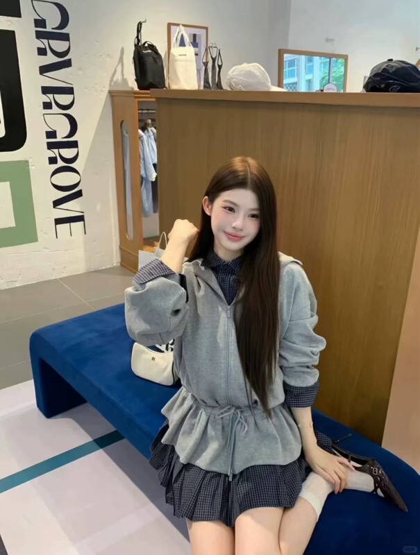秋日松弛感清纯连帽卫衣外套女首尔风氛围感素穿搭收腰上衣ZHP10|undefined