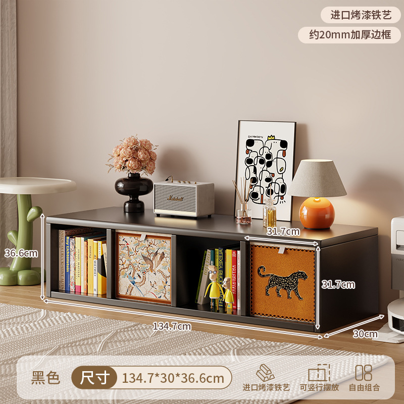 [steel lattice cabinet] ★ Black one-story four-column 4-compartment cabinet-horizontal style ★ 0 formaldehyde ★ 134.7*36.6* (30 depth) cm