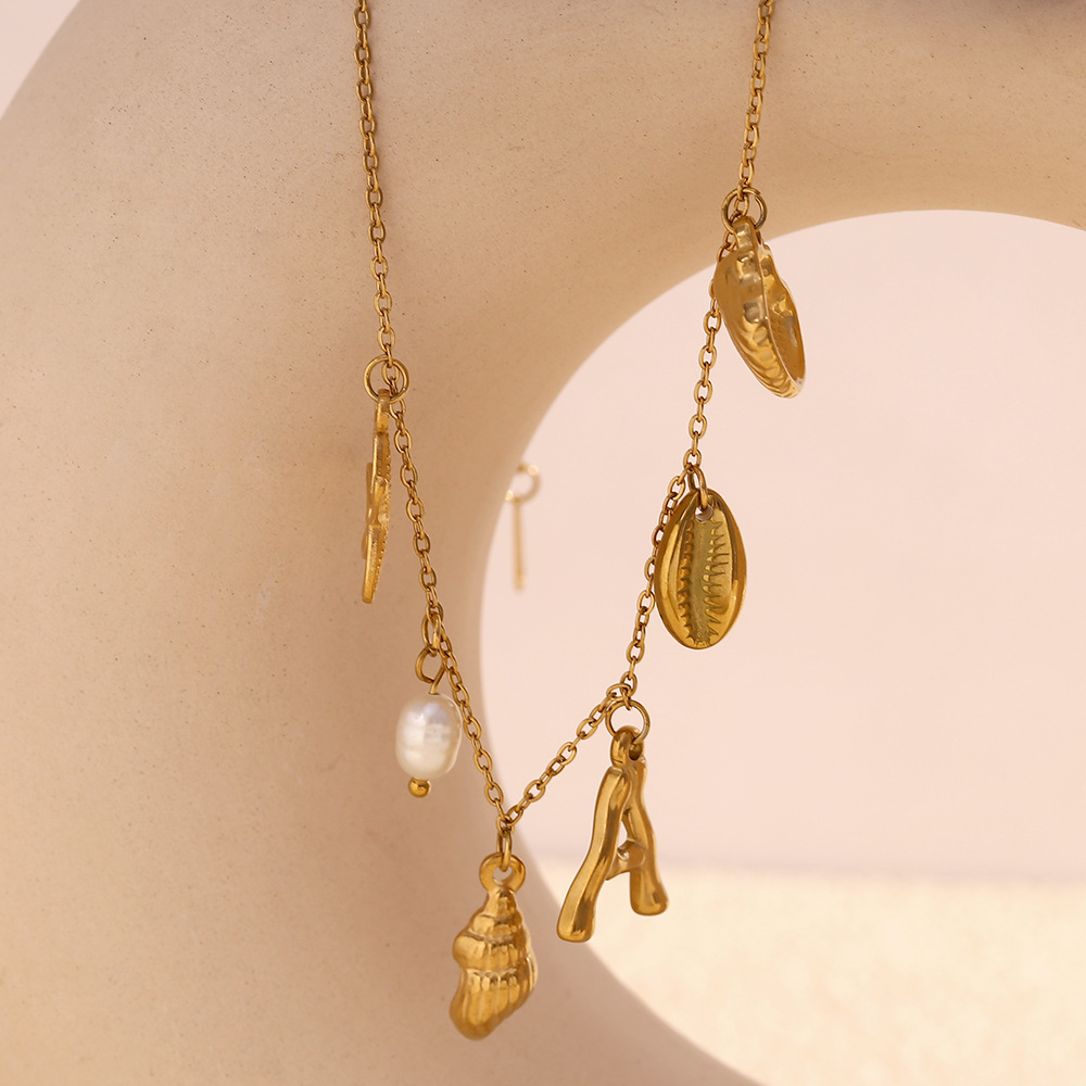 Marine Animal Letter A Stainless Steel Pendant Necklace