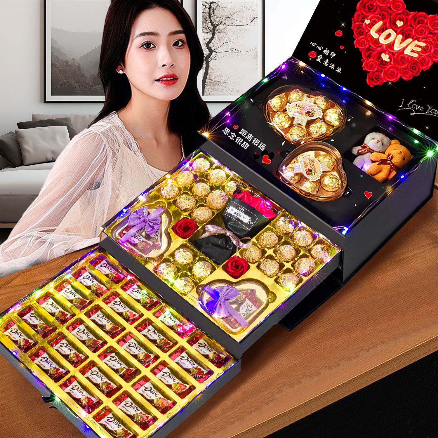 德芙巧克力礼盒装情人节平安夜圣诞礼物生日女友实用零食创意礼品