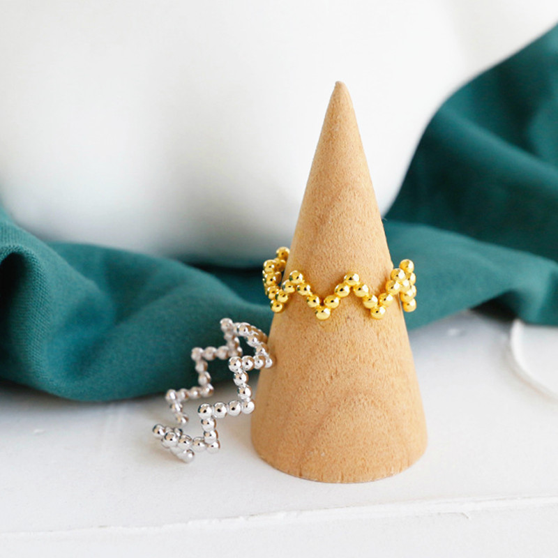 creative small ball wave ring simple geometric smooth bead open copper ring