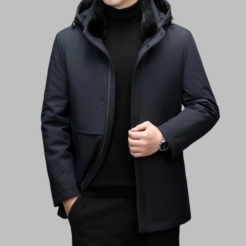Brand Men's Goose down Jacket 2025 Winter Thickened Warmth Removable down Liner Hooded Dad Jacket