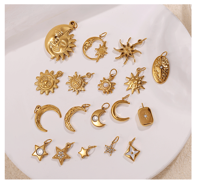 2g Weight 0.03µm-0.05µm Gold Plating Thickness 1 Piece 304 Stainless Steel PVD Coated Real Gold Plated Sun Star Polished Pendant