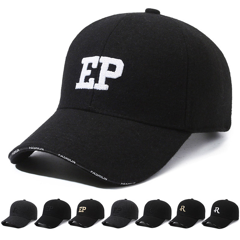 Men's Woolen Baseball Cap Thickened Warm Winter Hat Embroidered_voghion.com