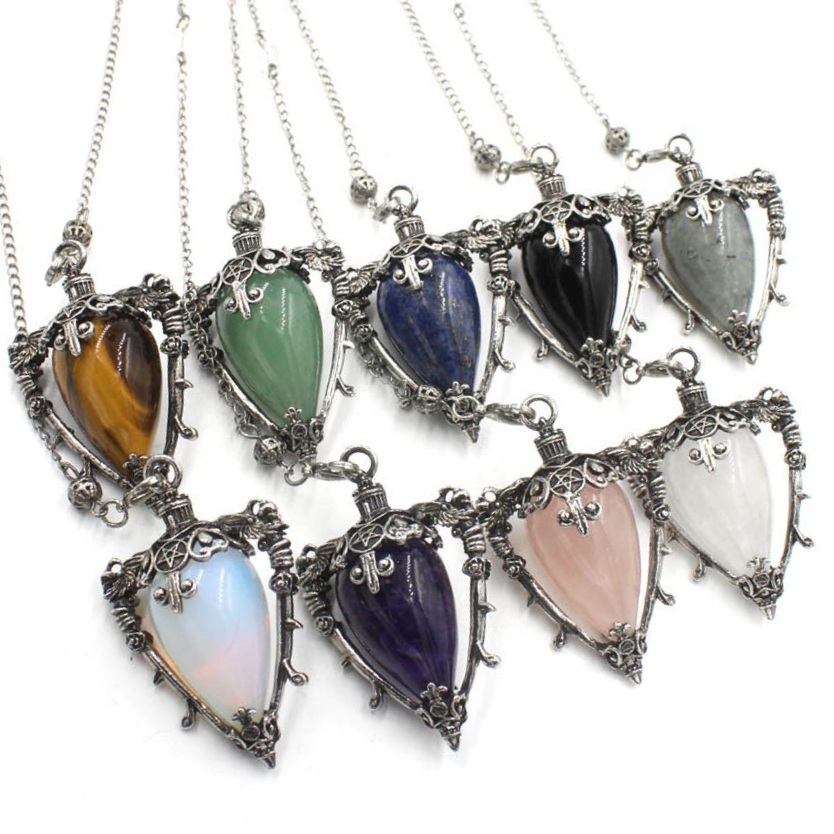 Bottle Water Drop Crystal Pendulum Pendant Necklace Wholesale Popular Amethyst Ornament Necklace Natural Stone Export