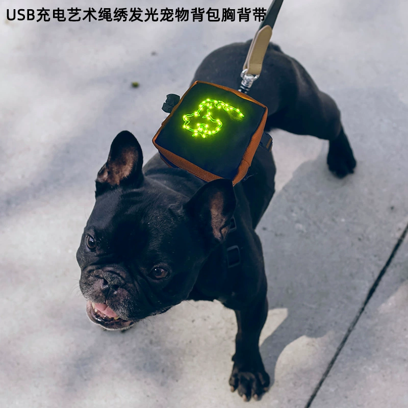 Pet Dog Out мусорный мешок рюкзак USB аккумуляторная Светодиодная веревка с вышитым узором светящийся нагрудный ремень рюкзак для домашних животных