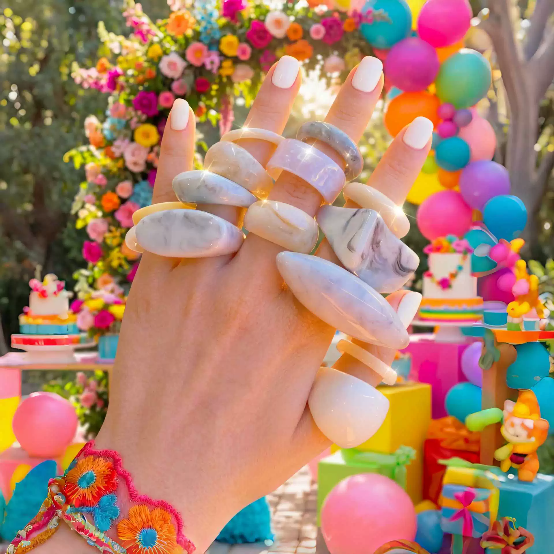 Кольцо (Korea ACC) Acrylic One-Size Chunky Ring для указательного пальца, цветной мраморный узор