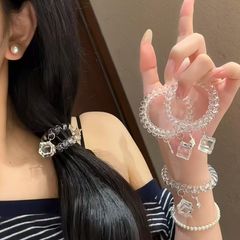 透明冰块电话线发圈韩系手链挂件可爱趣味发饰少女心星星吊坠发绳