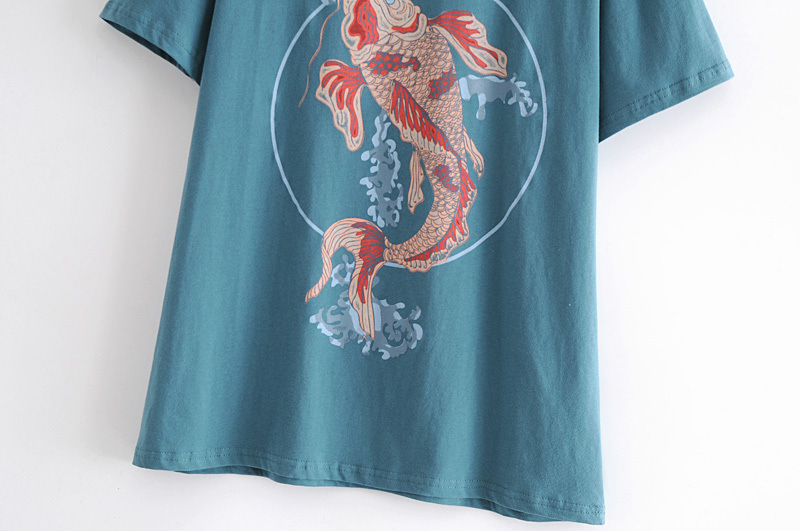 round neck short sleeve carp printed T-shirt  NSAM32365