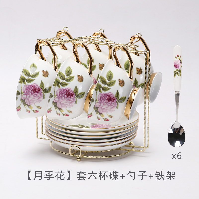 Taza y platillo de café de porcelana taza y platillo de cerámica estilo europeo Oro Negro taza de té Flor de alta calidad juego de té de la tarde caja de regalo