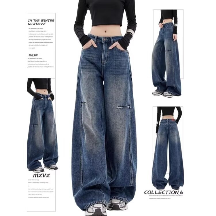 Plus-Size Retro Scimitar Wide-Leg Jeans for Women, Trendy Versatile High-Waisted Loose Slimming Straight Pants Plus-Size Retro Scimitar Wide-Leg Jeans for Women, Trendy Versatile High-Waisted Loose Slimming Straight Pants