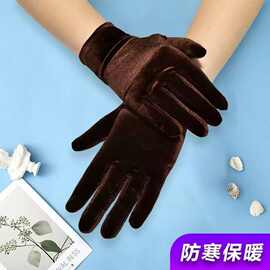 女士短款弹力手套金丝手套秋冬防寒保暖绒布手套舞会休闲手套