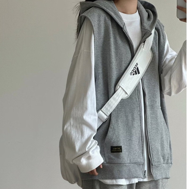 Floral Gray Sleeveless Sweatshirt Vest for Men, Heavyweight Autumn Wear, High-End Hoodie, Couple Cleanfit Jacket