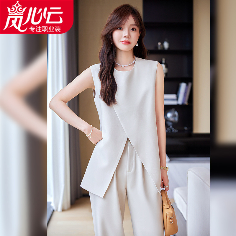 2025 New Summer Style Stereo Cut Asymmetrical Silhouette Drape Double Pleated Slim Suit Vest Suit for Women 007