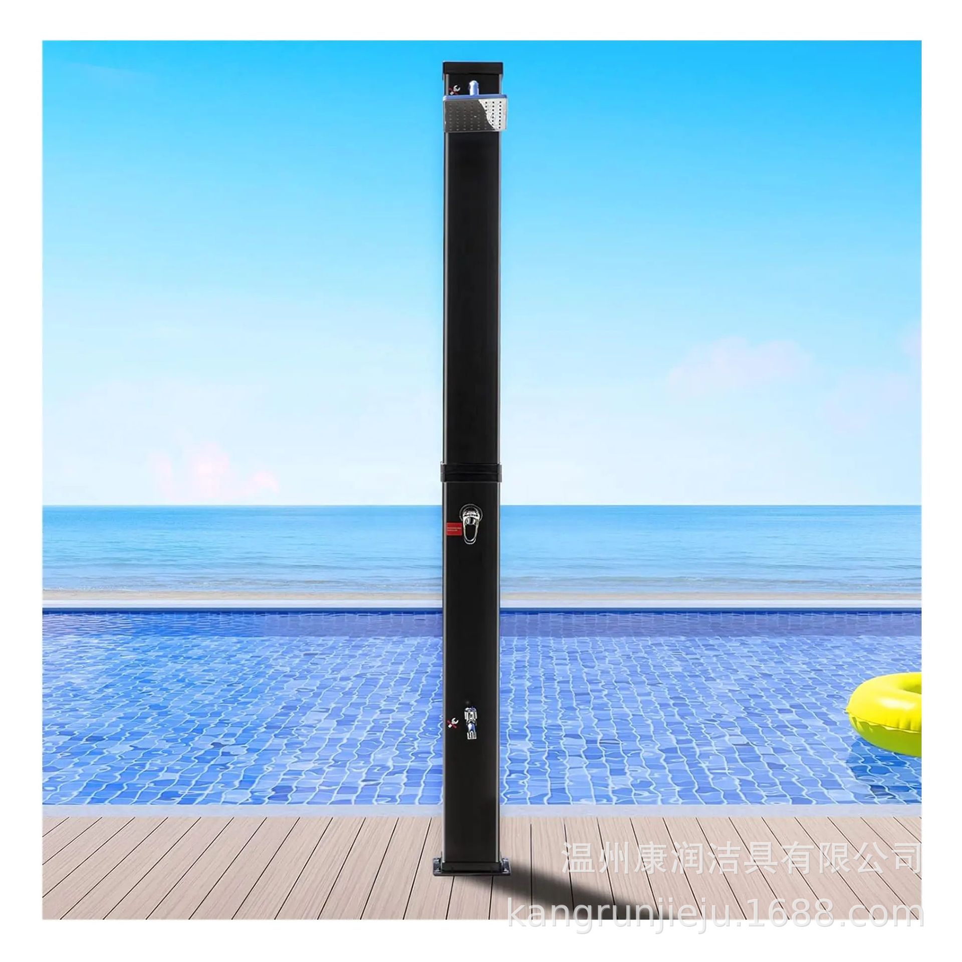Wenzhou Kangrun 40L negro de gran capacidad cuadrada forma columna de ducha al aire libre columna de ducha de playa de baño solar