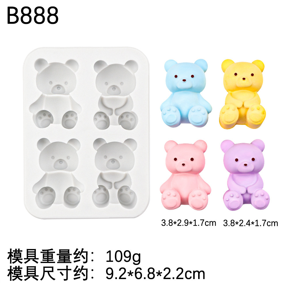 Molde de silicona de goma de caramelo lindo oso DIY yeso difusor de incienso adornos de pastel de chocolate jabón hecho a mano Molde de silicona