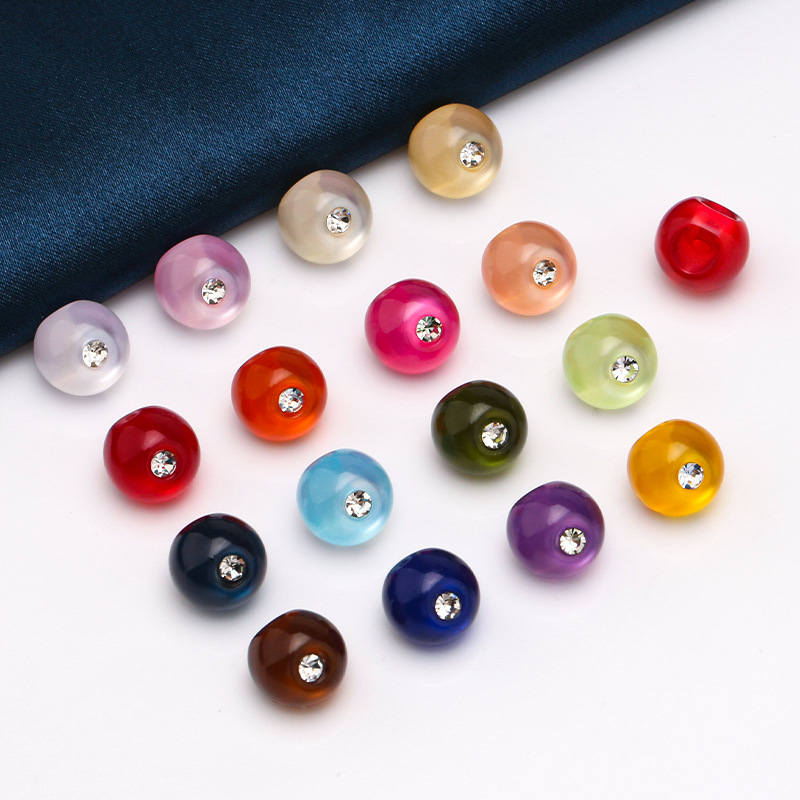 旗袍盘扣扣子国风唐装汉服圆形彩色镶钻玉珠中式树脂纽扣服装配件