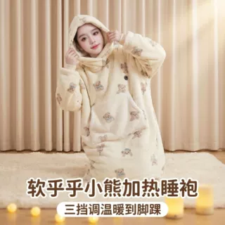 睡袍冬季加绒加厚usb加热衣服冬季睡袍长袍加热睡衣女款加热睡袍