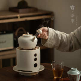 家用围炉煮茶炭火炉套装中式侧把泡茶壶粗陶煮茶炉户外明火煮茶器
